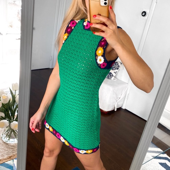 💚 ZARA GREEN MULTI FLORAL CROCHET MINI DRESS! - Picture 2 of 16